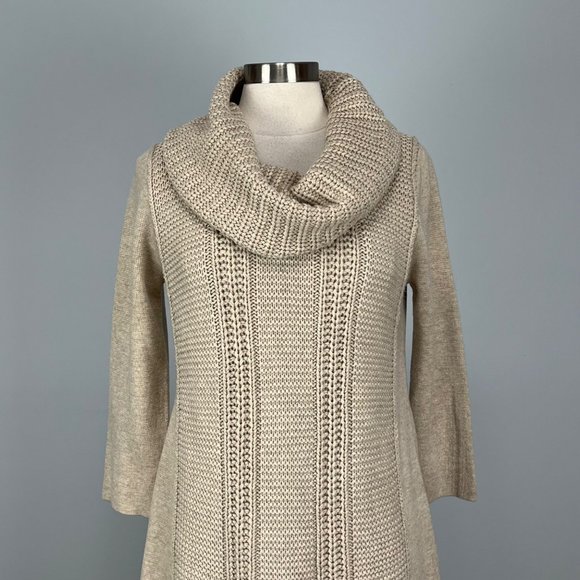 Vince Camuto Beige Tan Cowl Neck Midi Sweater Knit Dress size Small - Picture 2 of 11